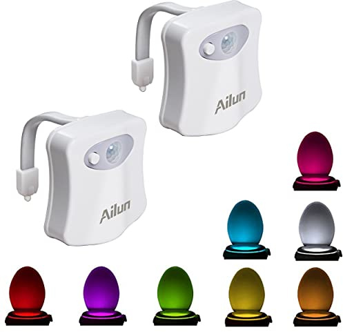 Ailun Toilet Night Light Motion Sensor LED 8 Colors Changing, 2 Pack