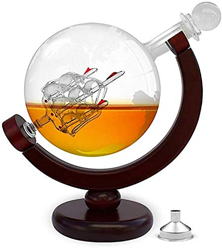 FORYOU24 - Caraffa da Whisky a Forma di Globo, in Vetro, con Decorazione a Vela, 650 ml Karaffe
