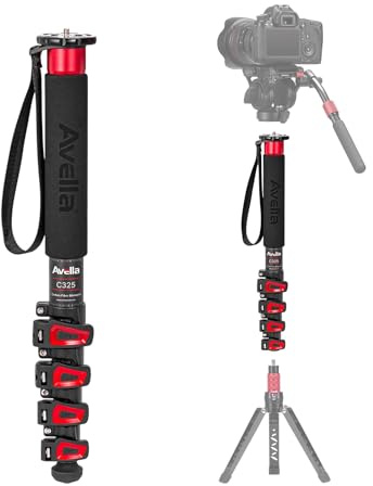 Avella C325 58 Inch Carbon Fiber Camera Monopod Professional Telescopic Monopods for Canon Nikon Sony Olympus Panasonic DSLR Camera Black