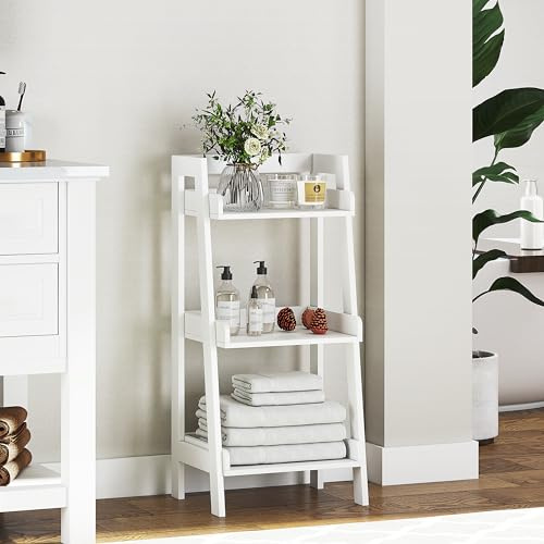 UTEX Bathroom Ladder Shelf, 3-Tier Small Storage Rack, White