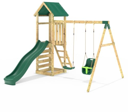 Rebo Adventure Playset Wooden Climbing Frame, Swing Set and Slide (Rainier)