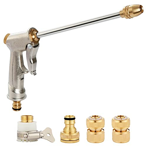 eROOSY Pistola rociadora de alta presión con boquilla de latón con 4 acoplamientos rápidos, rociador manual de metal pesado para lavado de autos/riego de césped y jardín