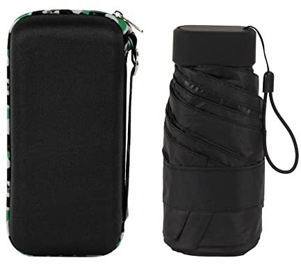 MilyaDE Mini Taschenschirm mit 6 Rippen UV-Sonnenschutz Sonnenschirm Regenschirm inkl. Reise-Etui Faltbar Tragbar Kompakt Manuell, Schwarz