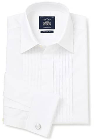 Men's Classic Fit 100% Cotton Pleated Front Evening Dress Shirt | Luxury, Premium Quality, Long Sleeve, Formal Shirt, Double Cuff, Tuxedo, Suit, Formalwear