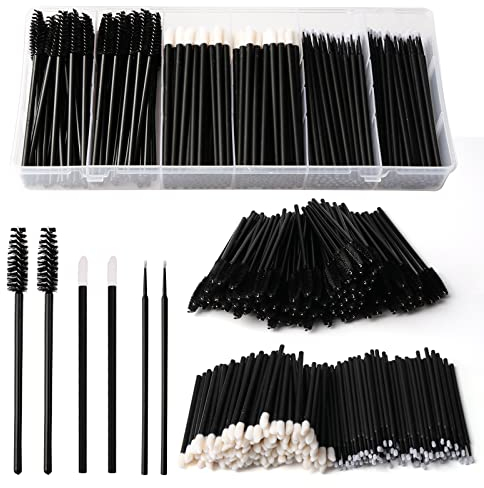 Yokilly 300PCS Disposable Mascara Wands Lip Wands Set,100Pcs Eyelash Brush/100Pcs Lip Brush/100PCS Micro Brushes,Makeup Tool Kit with Organizer Box