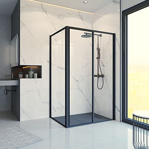 Schulte Sunny Duschschiebetür mit Seitenwand, 120 x 90 x 195 cm, mit schwarzen Profilen, 5mm transparentes Sicherheitsglas