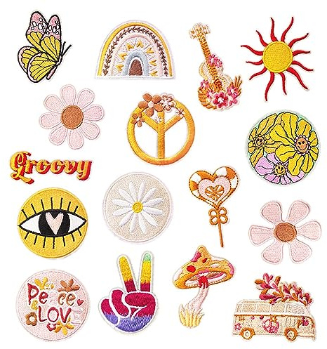 16 Pcs Brodés Patch Thermocollant Vetement Ecusson a Coudre Renfort Genoux Enfant Stickers Tissu Thermocollant Écussons Brodés à Thermocoller Et à Coudre Pour Jeans,T-Shirt,Chapeaux,Diy Accessories