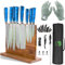 FULLHI Set de 15 couteaux japonais avec support magnétique pour bloc de couteaux, lames en acier inoxydable, poignées ergonomiques en résine bleue pour la cuisine professionnelle et domestique