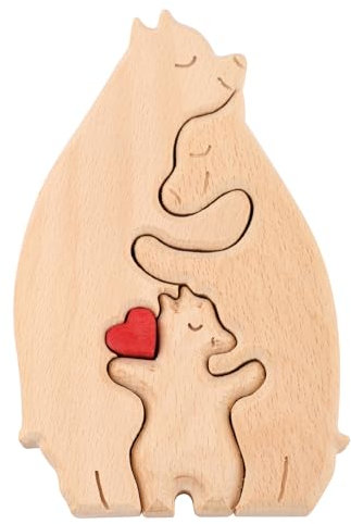 Familia de Oso de Madera Personalizada, Figura Madera Familia de Oso en Blanco Amoroso Oso de Madera Decoración & Decoración de Corazón para Decoración del Hogar de Papá Mamá (3 Osos)
