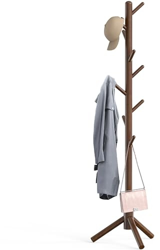 Simple Houseware Wooden Coat Rack Stand Garment Adjustable Tree Rack, 9 Hooks, Walnut