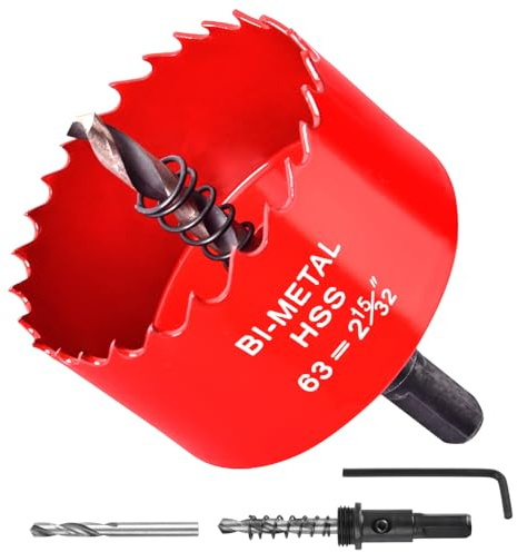 HSS Bimetall-Lochschneider mit Zentrierbohrer, Lochsäge für Holz, Kunststoff, Trockenbau, Blech, 63 mm