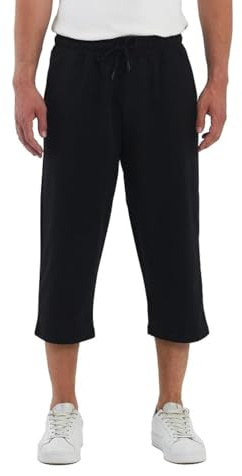 Comeor Herrbyxor Capri i bomull 3/4 med fickor – Sommar Casual Lounge Short Loose Fit, träning, jogging, friidrott, gym, löpning sportkläder, Svart, XXL