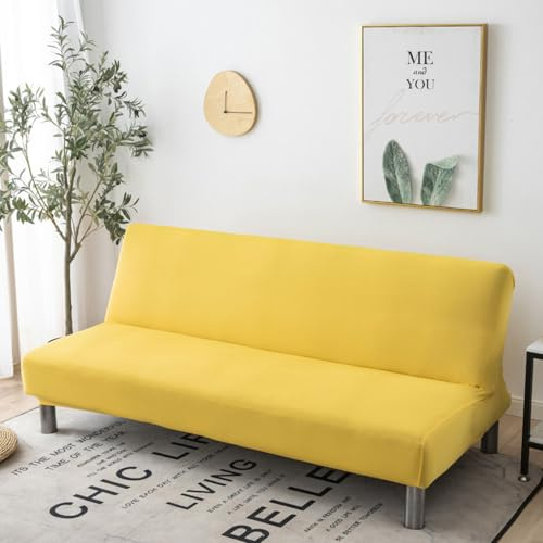 Hixingo Copridivano Senza Braccioli Lavabile, Copridivano 3 Posti Tinta Unita Semplice Antiscivolo, Copri Divano Elasticizzato Fodera per Divano Letto Clic Clac (M:150-190cm,Giallo)