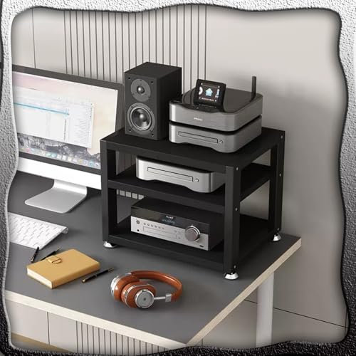 ZIUSFAC Stéréo Meuble Rack À 3 4 Etagères Support AV Media Armoire AV Audio/Vidéo Rack Appareils DVD Support Armoire Audio HiFi Bureau Etagère pour Petit Espace(Black,3 Tier 40x35x35.5cm)