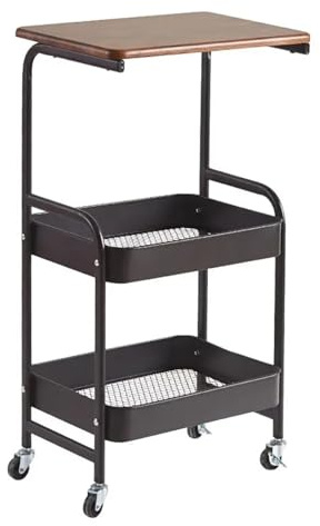 Bustards Mobile Shelving Slim Storage Cart 3-TierTabletop Wooden Trolley Storage Cart with Wheels for Laundry Room Narrow Place Kitchen Bedroom Tabletop Kitchen Utility Cart(Black)