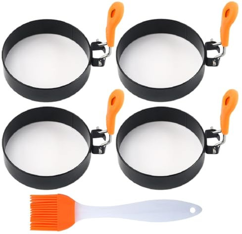 Kellegour 4 Piezas Anillo de huevo,Moldes para Huevos,Anillos de Huevo Antiadherentes,Anillos de Tortilla de Acero Inoxidable,para el Desayuno en Casa