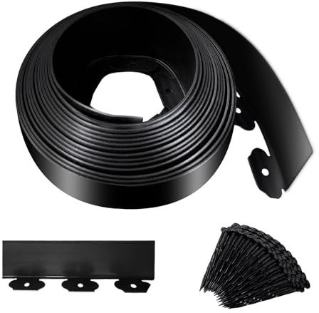 SDLDEER Borde flexible para césped de plástico, 10 m de largo, 10 cm de alto, con 100 anclajes de tierra, de plástico, valla de jardín, borde de césped, color negro