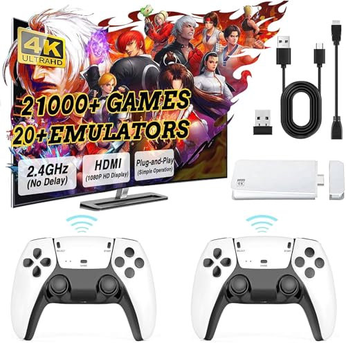 SCRIMEMO Retro Konsole Game Stick, Spielkonsole 22.000+ Spiele, Plug & Play HDMI für TV mit 2 Wireless Controllern, Geschenkidee für Erwachsene/Kinder (Ultra Pro+)