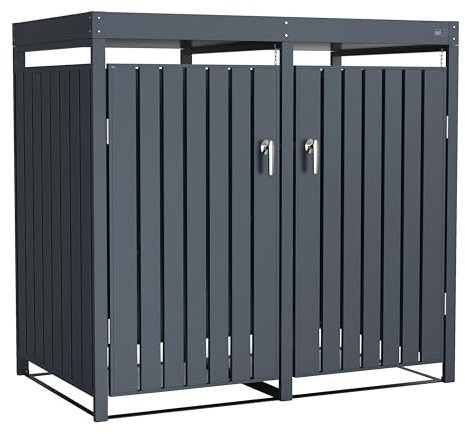 AXI Leon Cache Poubelle Métallique Anthracite/Jardinière - Abri Poubelle pour 2 conteneurs - Max. 240L - Abri Poubelle Extérieur avec Excellente Ventilation