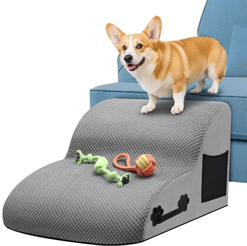 Escalera para Perros, Escalera Perro Cama de 2 peldaños para Cama/sofá, Rampa para Perros de Esponja para Sofá Cama, Superficie Antideslizante, Lavable, Enviar Cuerda para Morder