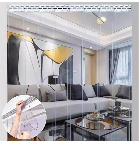 Transparentes PVC-Streifen-Vorhang-Tür-Set, 1,6 mm dick, Vinyl-Kunststoffstreifen für Reinräume, Küchen, Schlafzimmer, 0,75 x 2,4 m, einfache Installation, langlebig, wetterfest