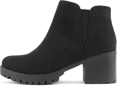 Soda Thumb - Women Lug Sole Ankle Boot with Side Zipper (Black Suede, 6)