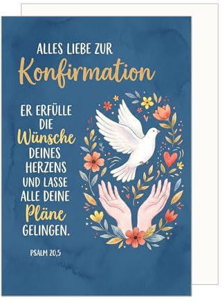 Edition Seidel Premium gratulationskort för konfirmation med kuvert. Konfirmationskort kort gratulationskort ordspråk flicka pojke tonåringar händer duva blommor hjärta önskningar (KF365 SW026)