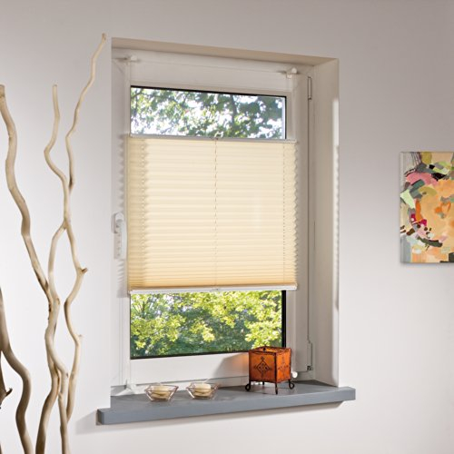 Liedeco® Plissee verspannt mit Klemmträger; 80 x 220 cm Ecru (beige) (BxH); lichtdurchlässig Blickdicht stufenlos verstellbar; leichte Montage ohne Bohren; Klemmen am Fenster; Sonnenschutz
