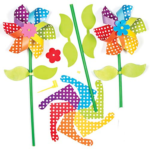 Baker Ross AG309 Rainbow Flower Windmill Kits For Children to Assemble, Personalise And Play with. Small Gift Idea For Boys & Girls (Pack of 6), 13cm