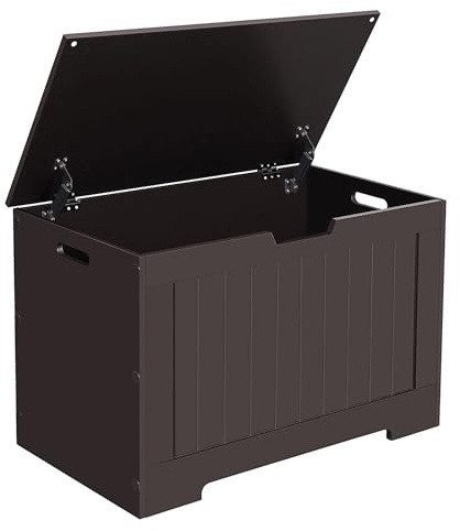 VASAGLE Baule portaoggetti con 2 cerniere di sicurezza, panca per scarpe, stile rustico, 40 x 70 x 40 cm, per ingresso, camera da letto, soggiorno, marrone caffè ULHS11BR