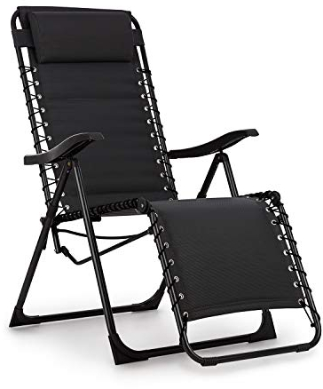 blumfeldt California Dreaming Gartenliege - 4 cm hohe Polsterung, verstellbare Rückenlehne, Stahlrahmen, abnehmbares und höhenverstelbares Kopfkissen, PureRelaxation System, ergonomisch, schwarz