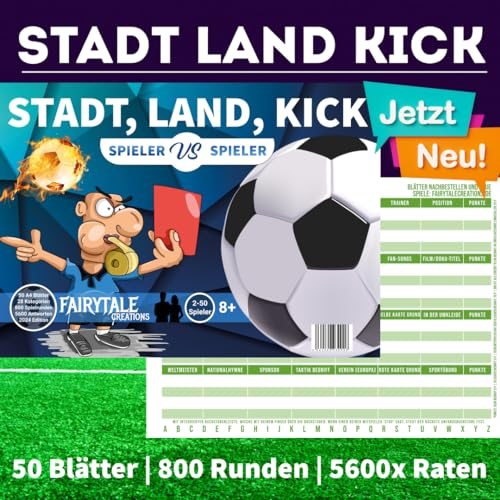 Stadt Land Kick | Das Stadt Land Fussball Spiel | Familienspiel | Kinderspiel | Geburtstagsgeschenk besonders beliebt bei Männern, Jungs und Vätern | Fußball Game | Stadt Land Fußball | Geschenkidee