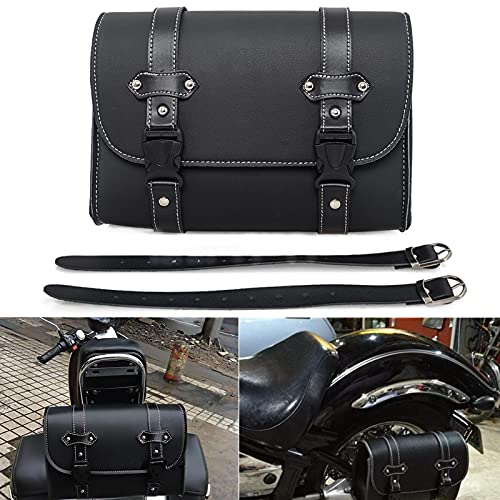 APEBAZY Borsa da sella per moto, in pelle PU, nera, impermeabile, da viaggio, universale, con 2 cinghie di montaggio