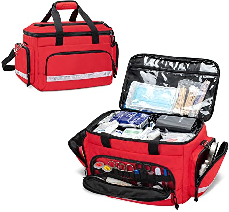 Damero Tasche für medizinisches Trauma Leer, Medizinischer Notfall Erste Hilfe Tasche mit abnehmbaren Trennwänden für Krankenschwester, Krankenschwester, Arzt, häusliche Pflege,Rot