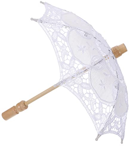 Kisangel Vintage-Dekor, Spitzenschirm, Braut-Spitzenschirm, Hochzeit, dekorativer Blumenschirm, Ornament, für Kostüm, Fotografie, Requisite, weiße Stickerei, Sonnenschirm, Hochzeitsdekoration