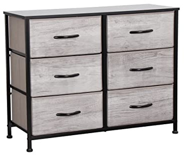 Requena Chest of Drawers, 6 Drawers with Wood Top and Large Storage Space, Easy to Install Organizer, for Bedroom, Living Room, Nursery, Hallway CD-5826-GREY-BLK