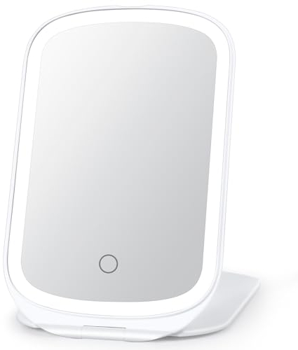 OSDUE Kosmetikspiegel mit Licht, 3 Farben Winstellbarer Led Schminkspiegel, Dimmbarer Schminkspiegel, Reisen Kosmetik Spiegel mit Beleuchtung, Faltbar Reisespiegel mit Mini 10X Vergrößerungsspiegel