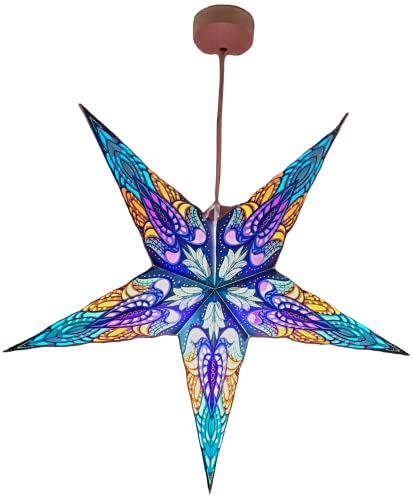 YEPSIO Paper Star Lantern Lampshade Ceiling Light Shades Large 60cm Star Hanging Decorations for Christmas Wedding Home Decoration Party Glitter Blue PB 001Y