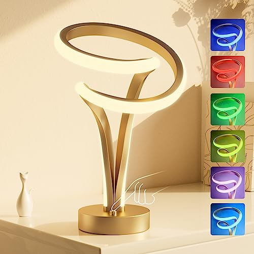airnasa Lampara Mesita Noche, RGB Lámpara LED Oro para Mesita de Noche Táctil Regulable, Diseño Espiral Moderno Romántico de 10 Modos, Perfecto para Dormitorio, Sala de Estar, Atmósfera, Regalo