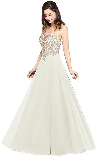 Misshow Robe de Gala Cocktail Longue avec Appliques Florale Sexy Chic Elégante pour Mariage sans Manches