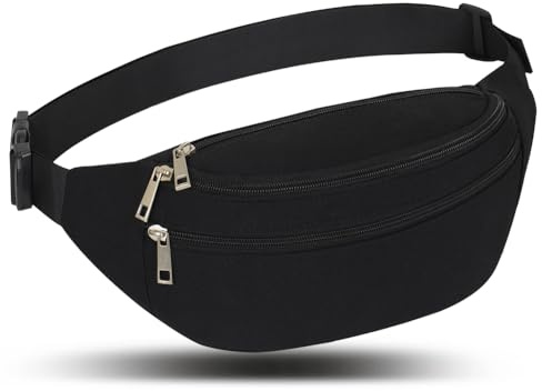 Sac Banane, Sac à la Taille Ceinture de Course Homme Femme Sacoche Banane Etanche Réglable pour Cyclisme Gym Balade Escalade Voyage Randonnée Vacances (Noir)