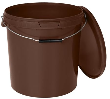 BenBow Secchio con coperchio, 30 l, marrone, 20 x 30 litri - Alimentare stabile ermetico a prova di perdite neutro inodore contenitore in plastica con manico in metallo vuoto - per uso domestico