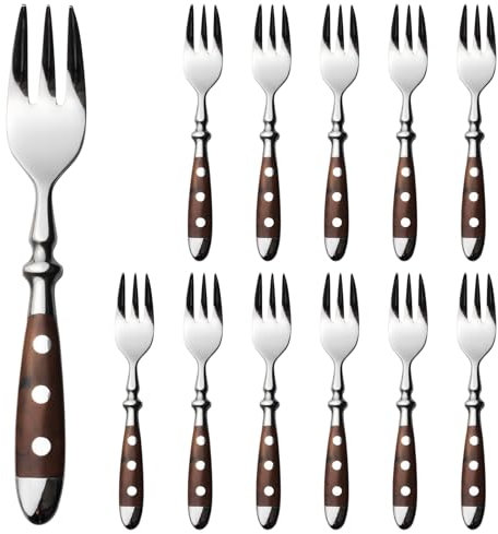 Alata Set di 12 Forchette da Dolci, Acciaio Inox Lucido, Manici Marroni, Per Casa, Ristorante, Feste all'Aperto, Sposi, Serie Berlin