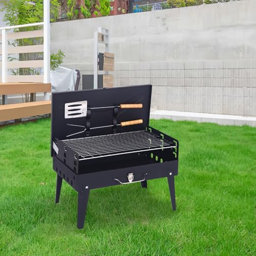 Whemyreat Barbacoa Portátil Plegable de Carbón, Pequeña para Exterior, Mini para Camping, Picnic, Playa, Jardín, Fiesta, Altura Regulable para 3 a 5 Personas