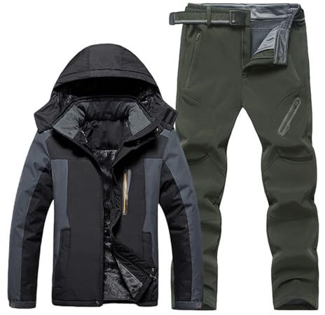 Schneeanzug Herren Zweiteilig, Skianzug Herren 2 Teilig Set Thermoanzug Winter Warm Gefüttert Schnee Skifahren Sätze Wasserdichter Winddichter Softshelljacke Schneehose Set Snowboard Schneeanzüge