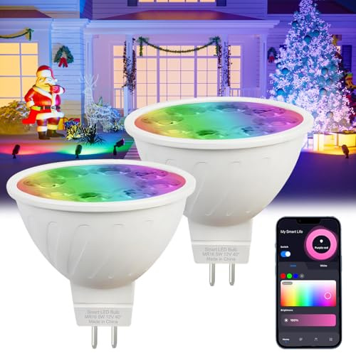 Noobibaba MR16 Smart Light Bulbs, MR16 LED Bulb Colour Changing, Work with Alexa Google Assistant, 16 Million Colours RGBCW, WiFi & Bluetooth Light Bulbs, Music Sync, 2-Pack