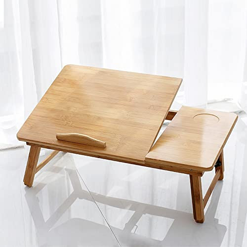 Tablette inclinable, Bureau de lit, Table de Chevet en Bambou Pliable, Plateau de lit Petit déjeuner, Hauteur Réglables, Porteur 10kg, pour Petit Dejeuner-66 * 30 * 35cmA (Couleur Bois)