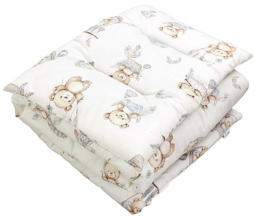 TupTam Juego de Edredón Infantil con Dibujos para Toda la Temporada Nórdica Almohada Plana 2pcs., Ositos de Peluche en Cesta Beige Crudo, 135x100 cm