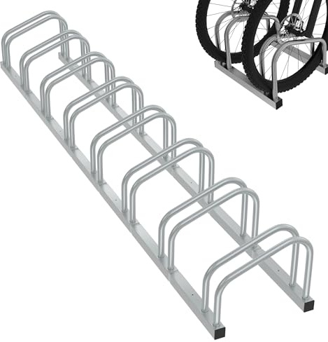 FIVMEN Soporte para 8 bicicletas, soporte para suelo y pared, 37 cm, distancia entre ruedas, galvanizado, soporte múltiple para neumáticos de 30 – 65 mm de ancho, bicicleta de montaña, bicicleta de