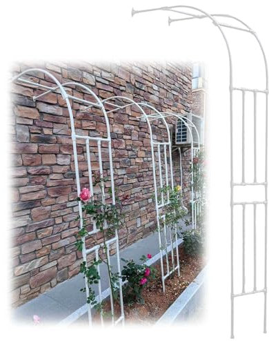 Arche de Jardin Demi-côté,Demi-latérale Arche À Rosiers Demi-Arc pour Plantes grimpantes,Arcade de Roses Demi,Arceau Métallique 60/120/150/180/220/260 cm de large 240 cm de haut(Blanc,L180xW40xH240cm)